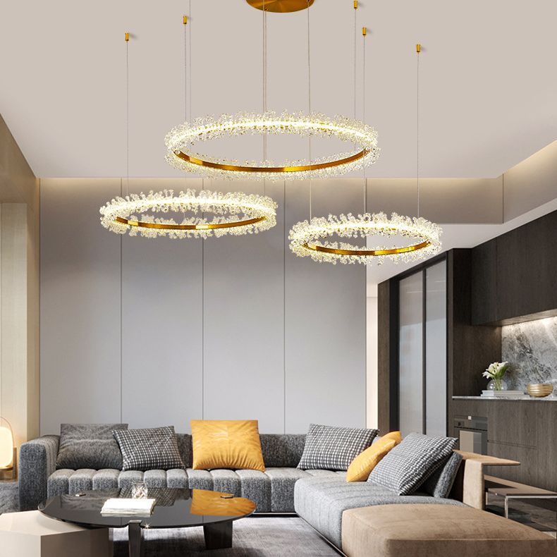 Luxury Crystal Ring Pendant Light in Living Room