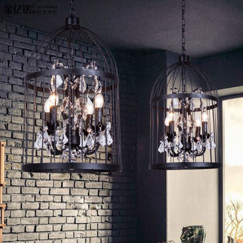 Cooley Birdcage Pendant Light in black, crystal accents
