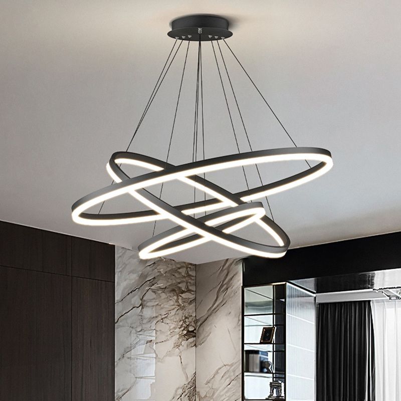 Arisha Modern Pendant Light. 3-Ring LED Chandelier in Living Room