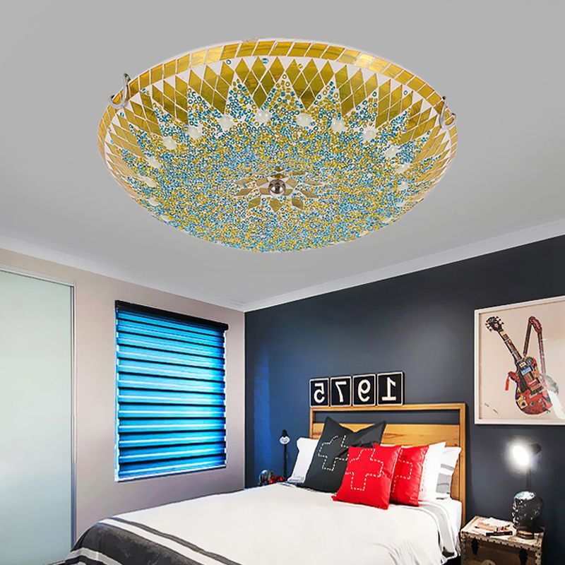 Eryn Modern Mediterranean Glass Flush Mount Ceiling Light in bedroom setting