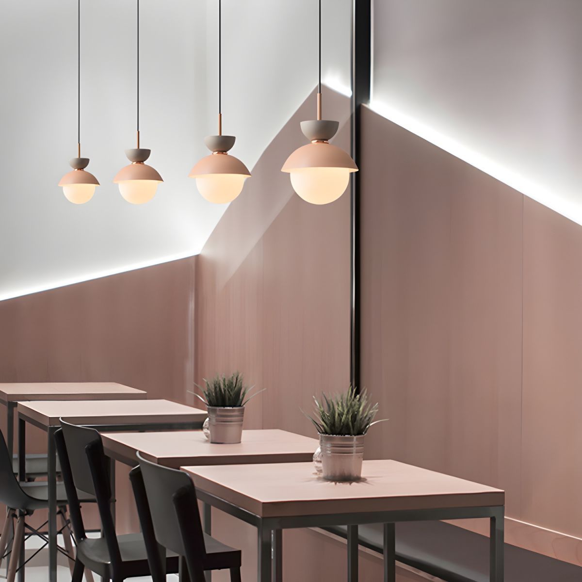 Cairns Nordic Globe Pendant Lights over tables in bedroom