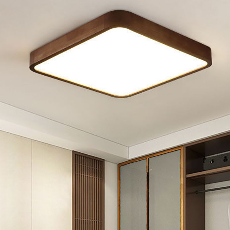 Ozawa walnut LED flush mount ceiling light in bedroom.