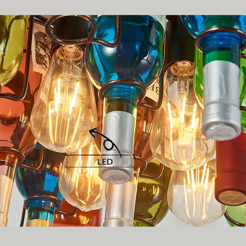 Hailie Pendant Light: Colorful wine bottle and LED detail