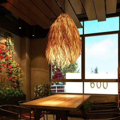 Handmade rattan pendant light in dining room
