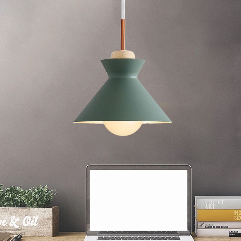 Morandi style pendant light, green metal shade for kitchen