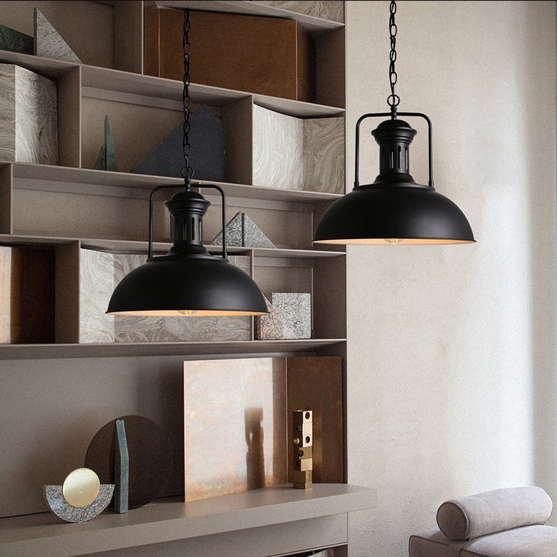 Rustic pendant light, vintage black metal fixture for restaurant lighting