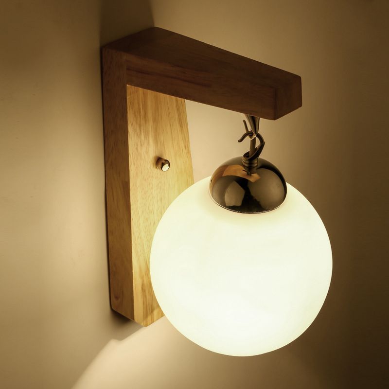 Ozawa Nordic Globe Wall Light, wood and glass, Living Room
