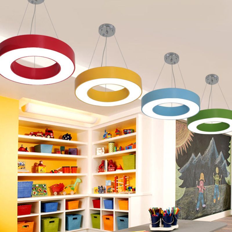 Colorful O Shape Pendant Lights in a Kid's Room - Lassola