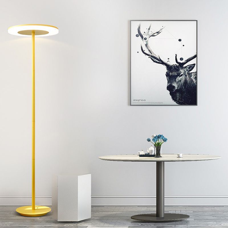 Yellow Morandi metal floor lamp in modern living room setting.