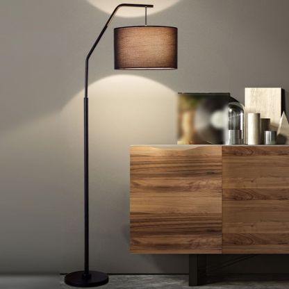 Eryn cylindrical floor lamp: black metal and fabric.