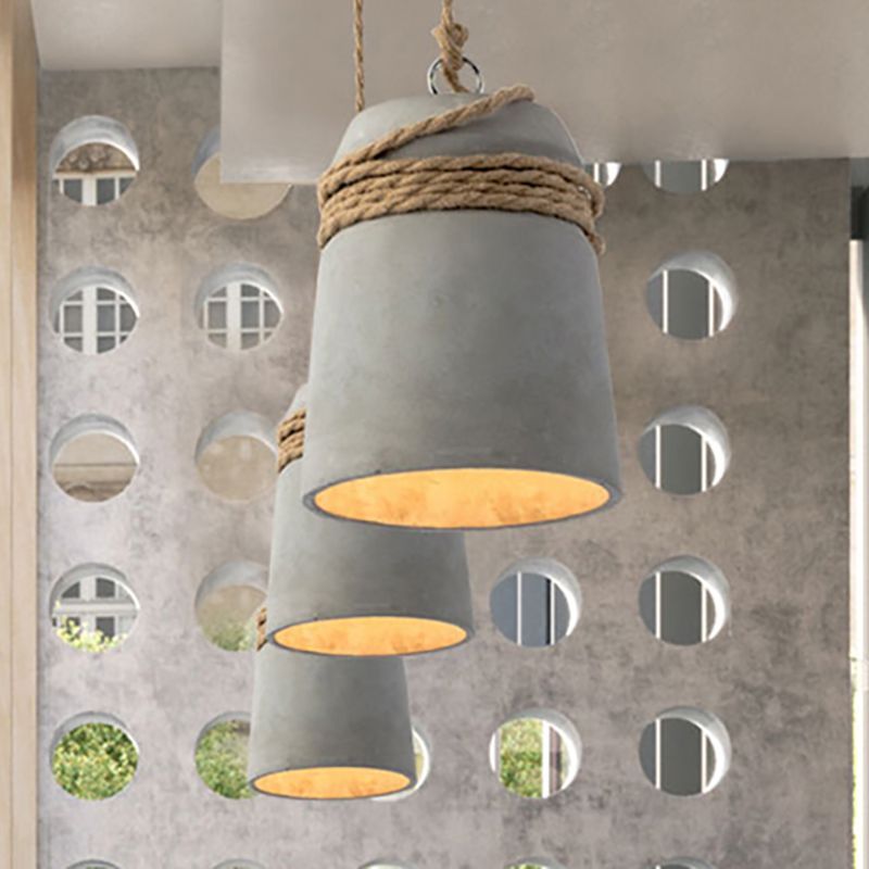 Zaid Industrial Pendant Lights, Cement Shade with Rope Detail
