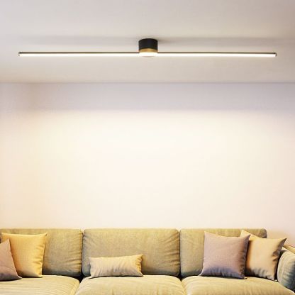 Linear flush mount light over sofa, Las Sola lighting.