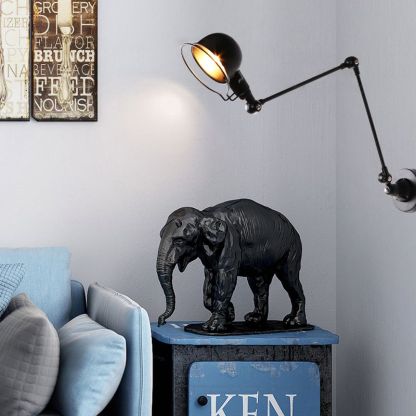 Black Brady Wall Lamp with Elephant Decor
