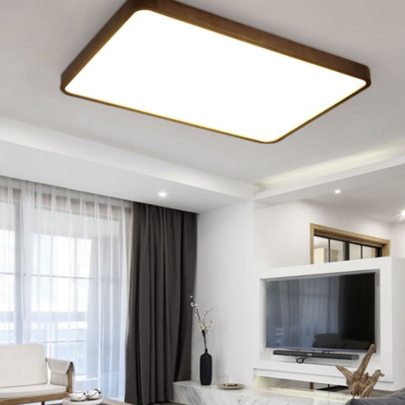 Modern walnut flush mount ceiling light in living room