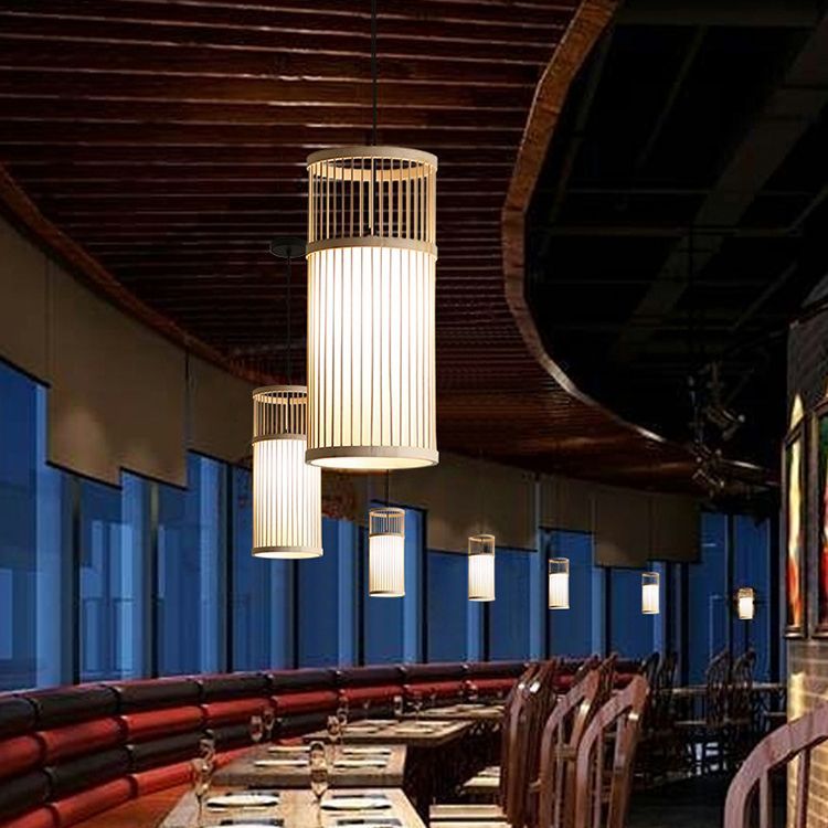 Ozawa Weave Cylinder Pendant Lights in Restaurant