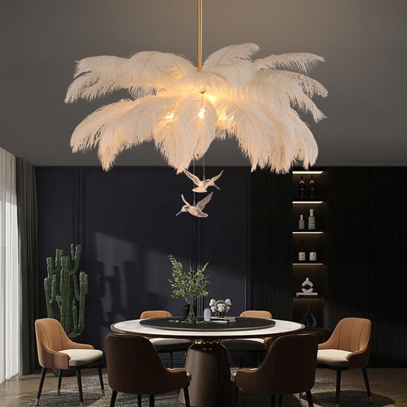 O'Moore Ostrich Feather Chandelier in a stylish dining room