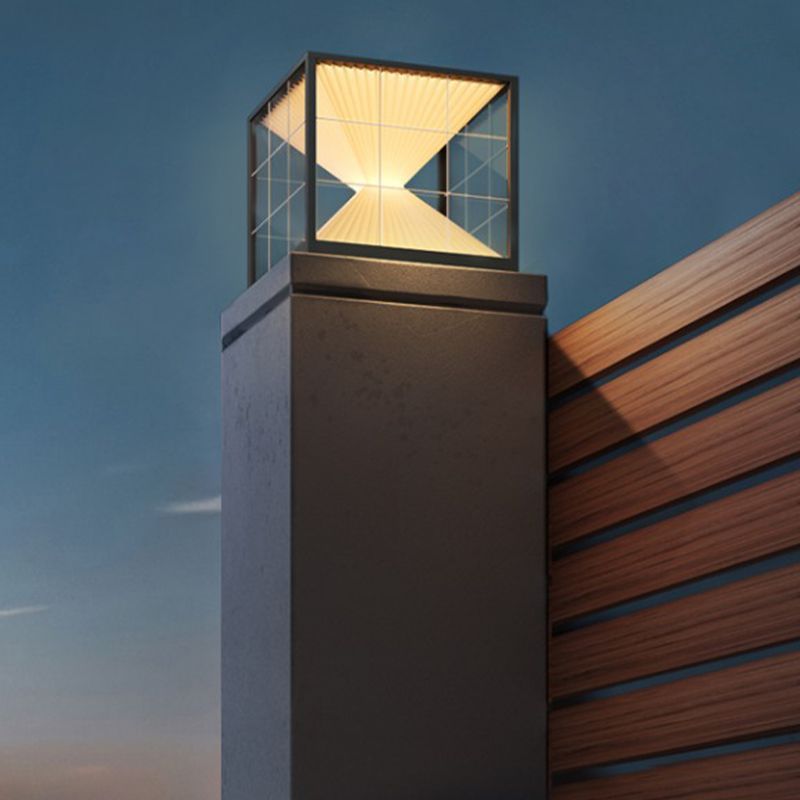 Riley Modern Pyramid Outdoor Pillar Light on post, close up
