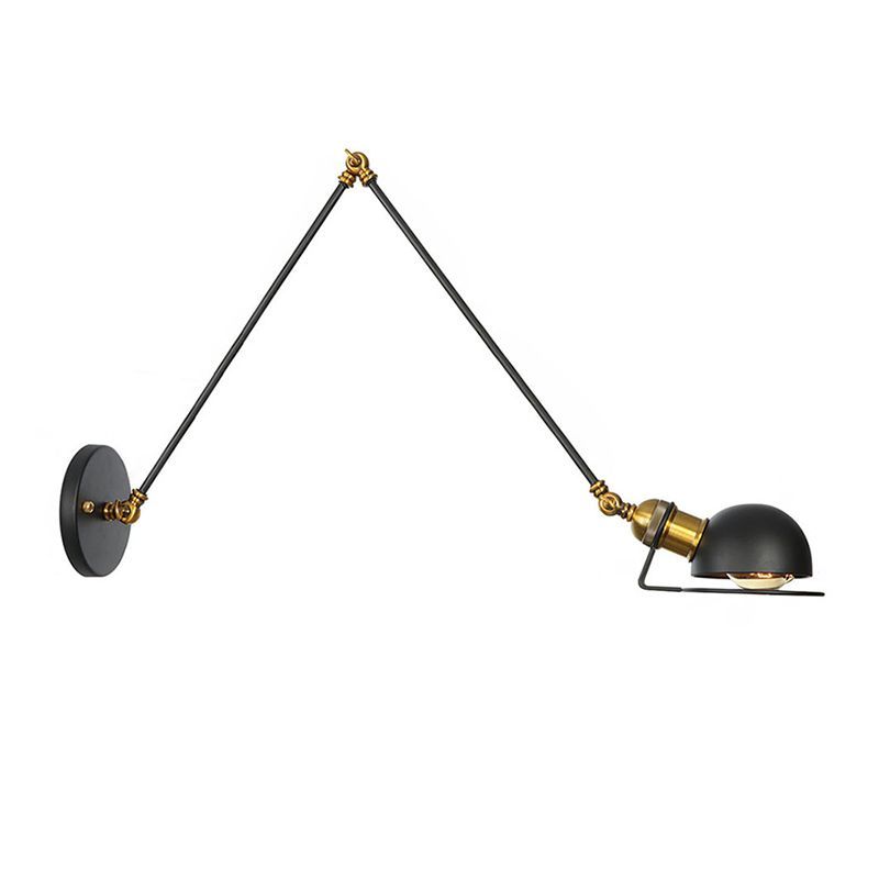 Brady Wall Lamp: Black Dome Adjustable Metal Light