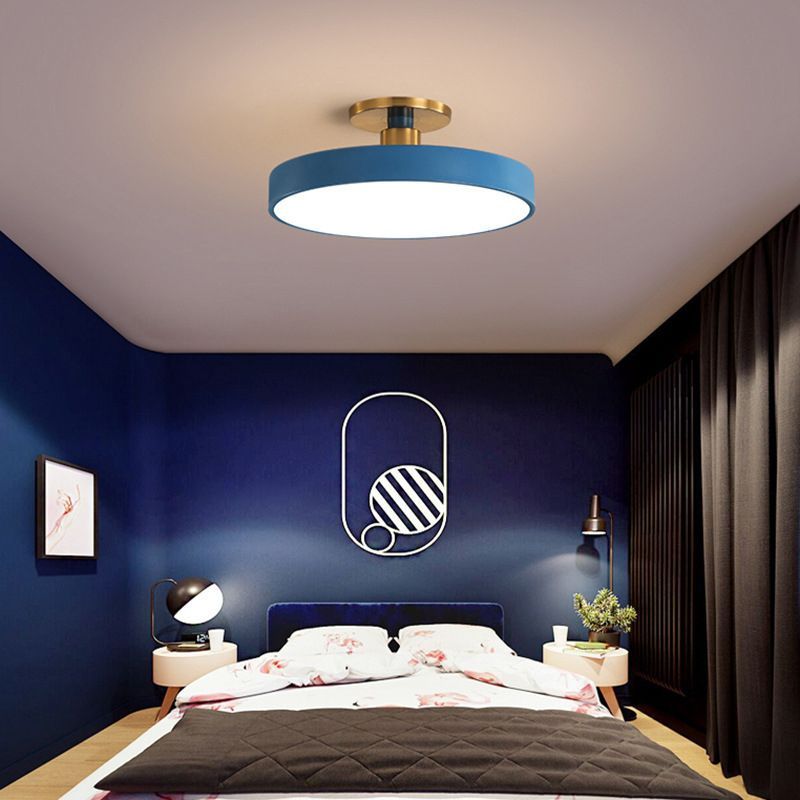 Blue minimalist ceiling light in modern bedroom
