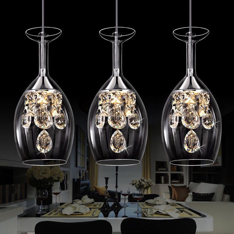 Elegant crystal pendant lights in wine glass design
