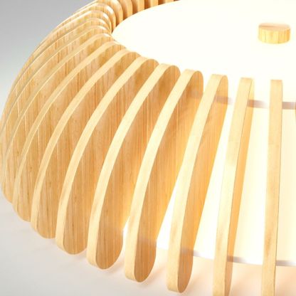 Ozawa wood LED ceiling light, close-up detail.