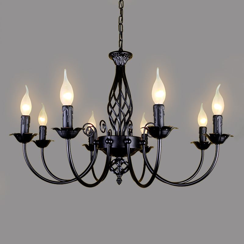 Black metal Silva pendant light with candle-shaped bulbs