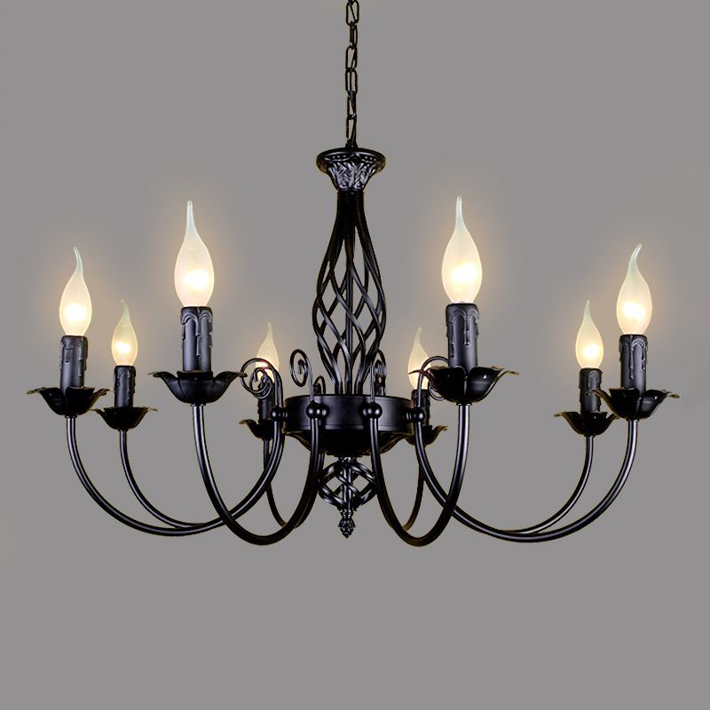 Black metal Silva pendant light with candle-shaped bulbs