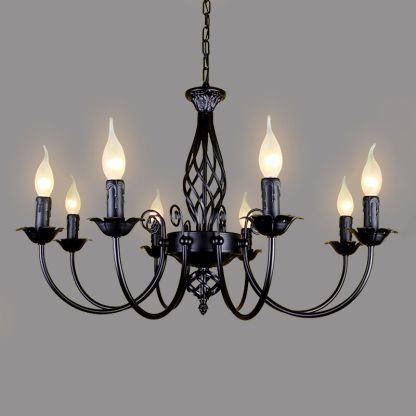 Black metal Silva pendant light with candle-shaped bulbs
