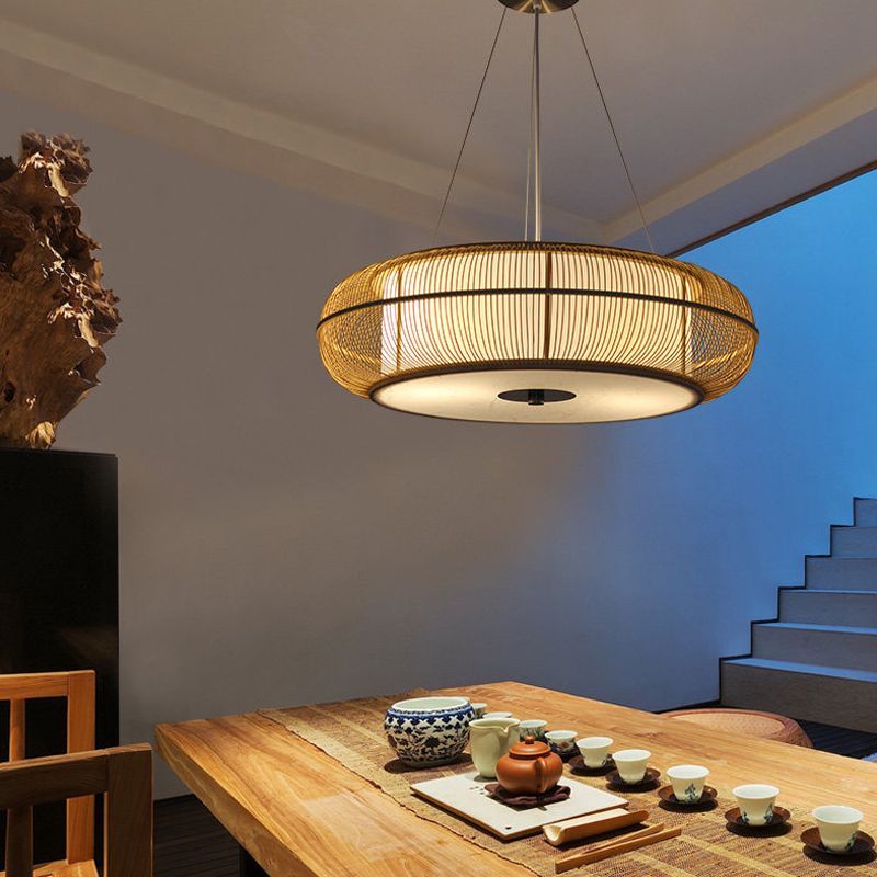 Ozawa woven wood pendant light. Basket weave lighting fixture.