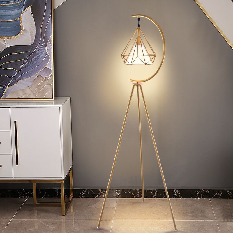 Eryn Diamond Floor Lamp - Gold Tripod Design
