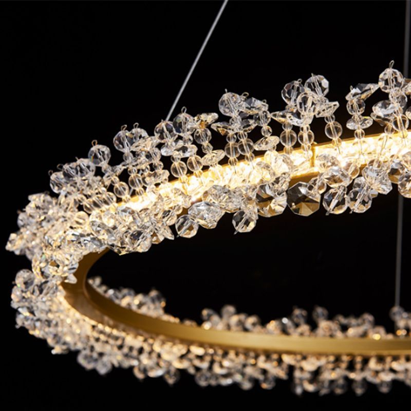 Close-up of a luxury crystal pendant light ring