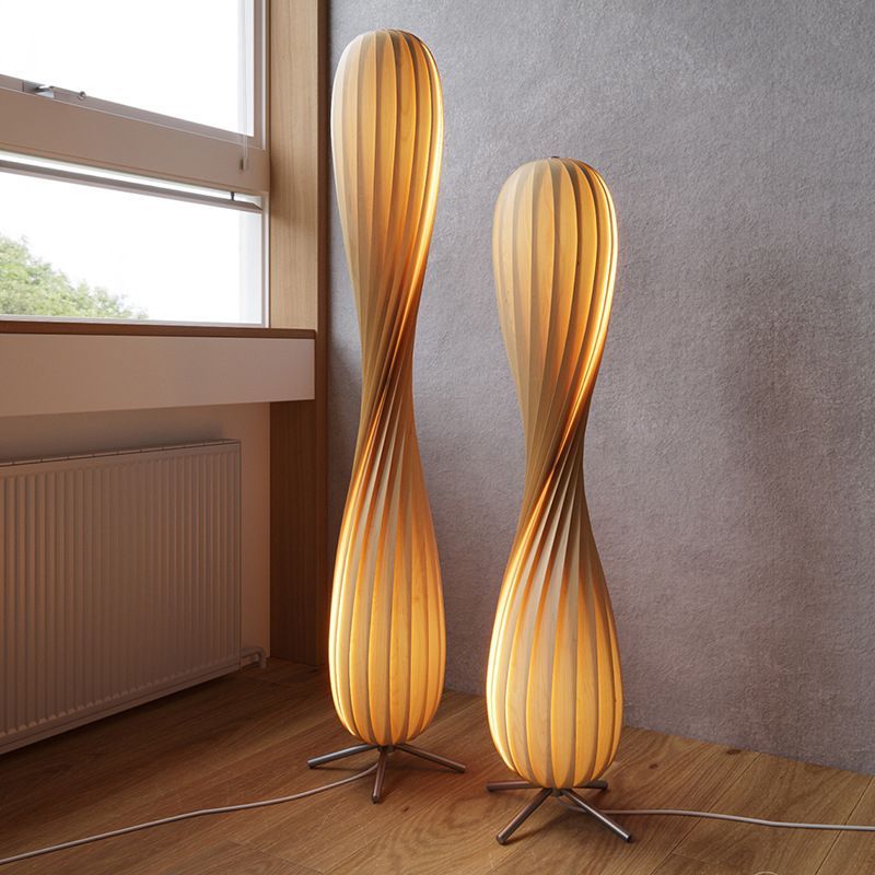 Pair of Ozawa modern wooden floor lamps