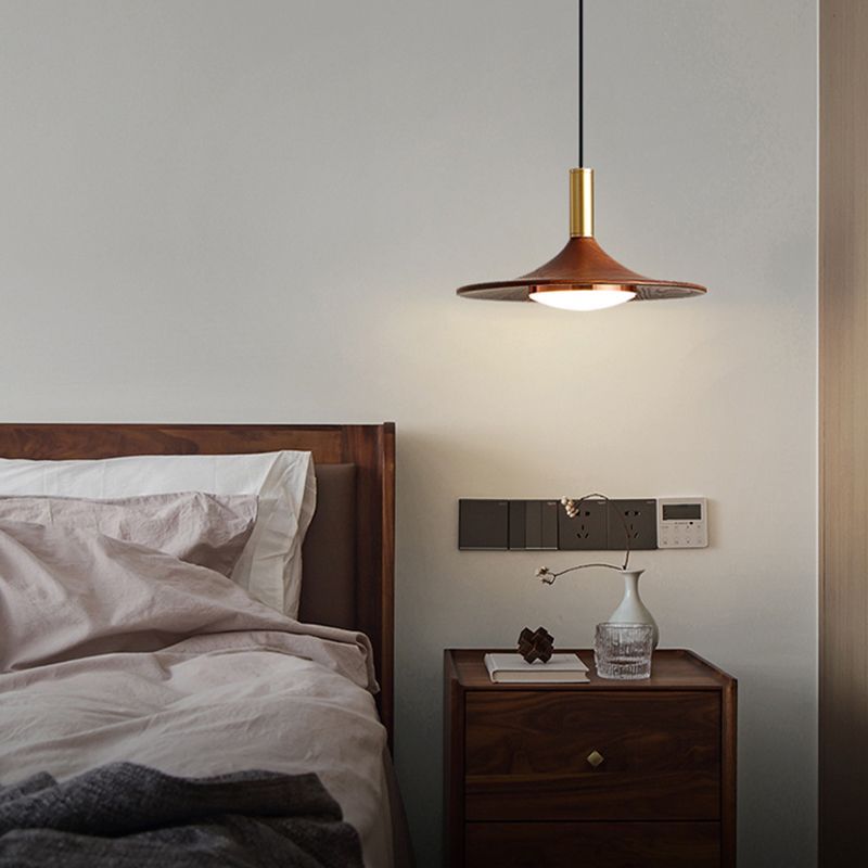 Carins Wooden Pendant Light in Bedroom, Natural Wood Finish
