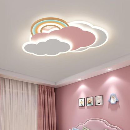 Cloud rainbow ceiling light in kids bedroom Minori Modern Cloud Rainbow Metal Acrylic Children Flush Mount Ceiling Light