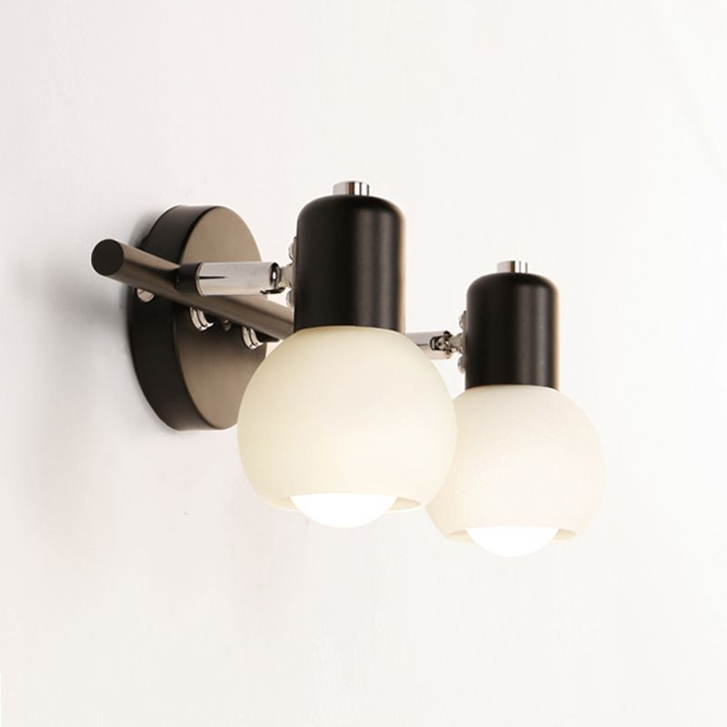 Valentina Wall Lamp, two white glass spheres, metal fixture