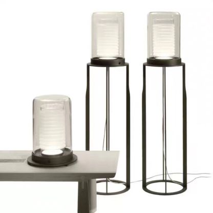 Eryn cylinder floor lamps: glass shade, metal frame, modern lighting