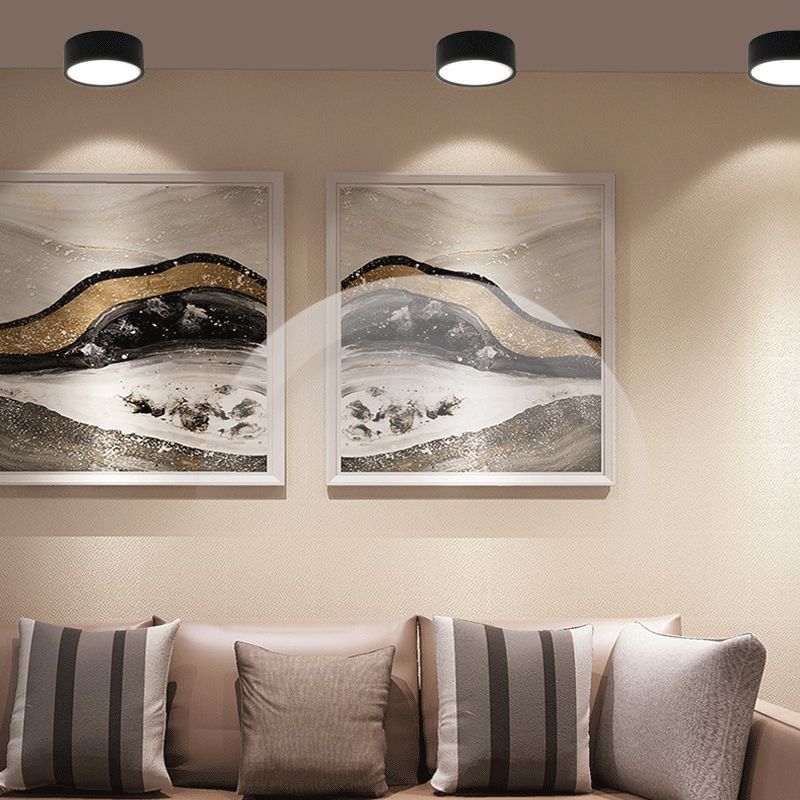 Modern living room with Quinn flush mount ceiling lights and artwork