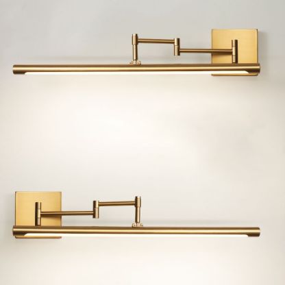 Modern gold LED vanity lamp. Adjustable bathroom lighting.