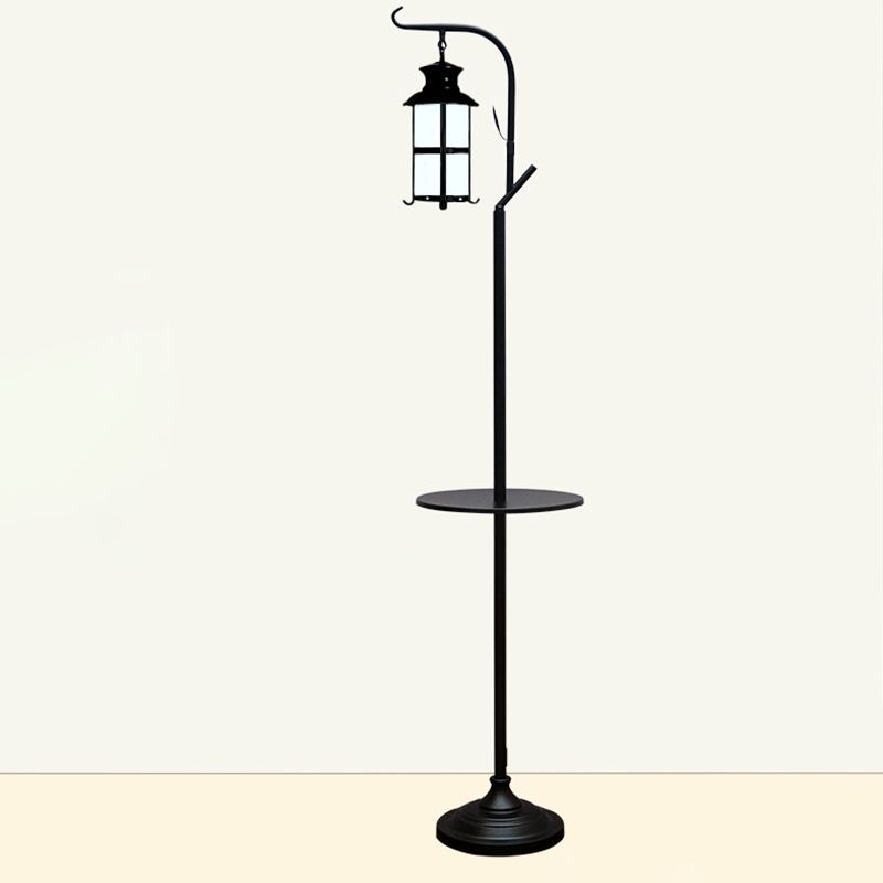 Black Alessio Lantern Floor Lamp with Side Table