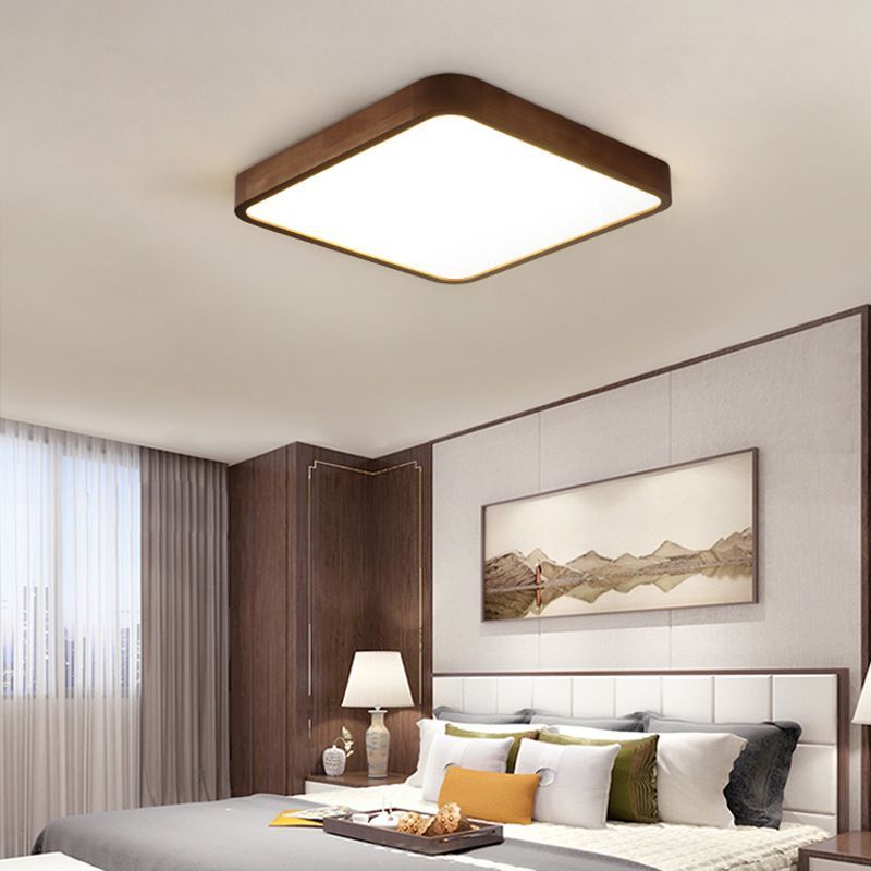 Bedroom with Walnut LED Flush Mount Ceiling Light
