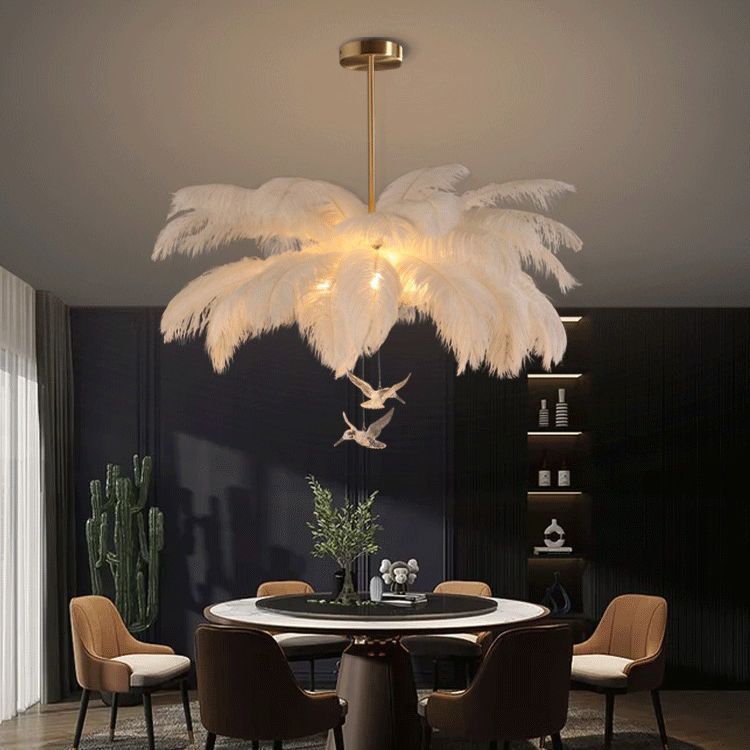 Elegant O'Moore Ostrich Feather Chandelier in Dining Room
