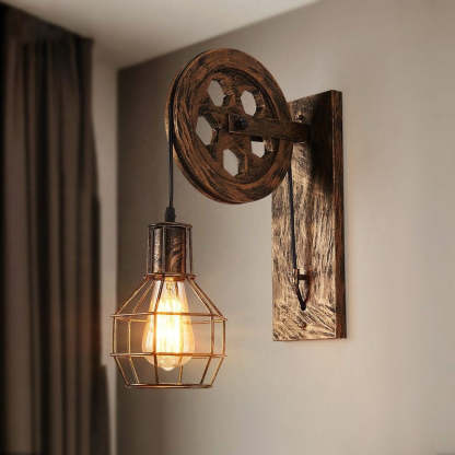 Retro bronze metal wall lamp with pulley.