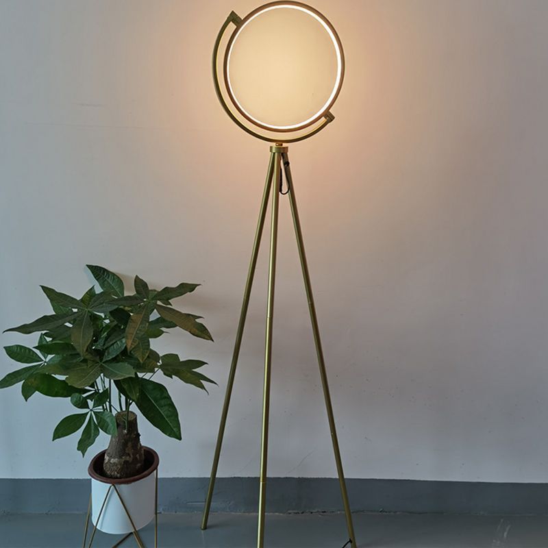 Salgado Modern Circle Tripod Floor Lamp with plant, gold metal lamp