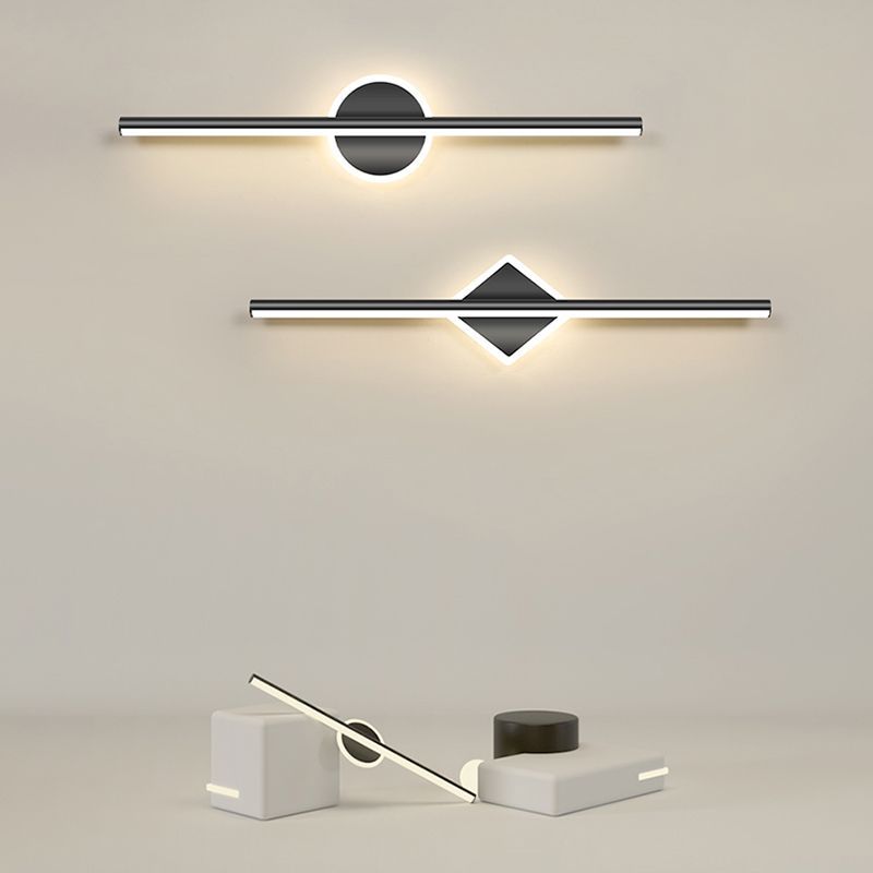 Modern black Leigh LED vanity wall lamps: round and square.