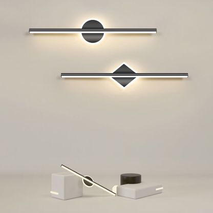 Modern black Leigh LED vanity wall lamps: round and square.