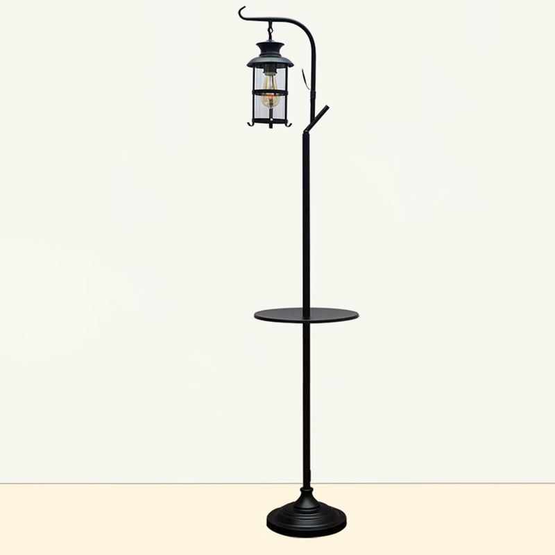 Black Metal Alessio Lantern Floor Lamp with Table