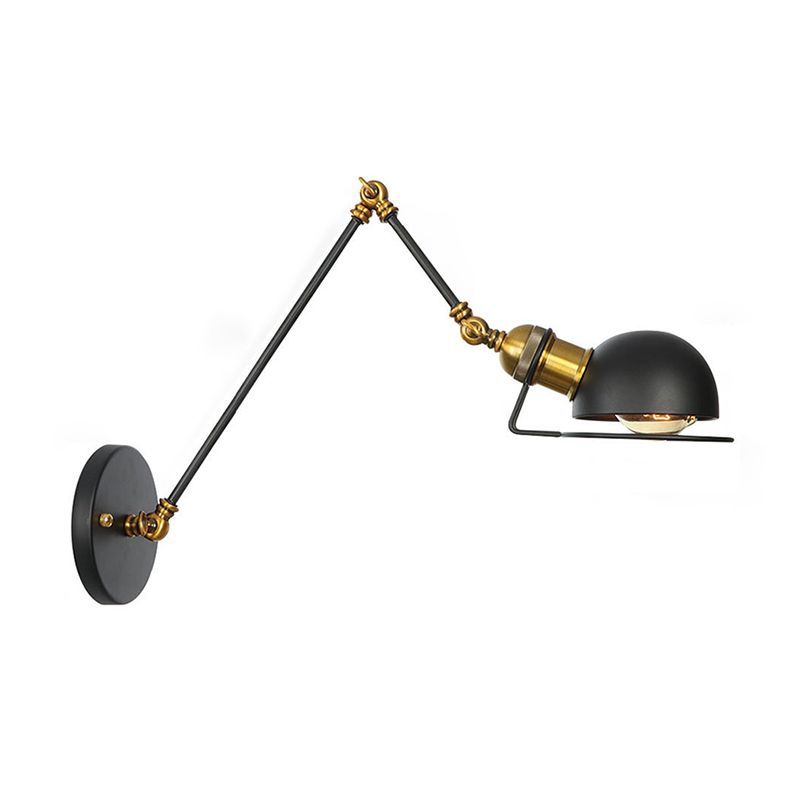Brady Wall Lamp: Black Dome, Adjustable Metal Arm