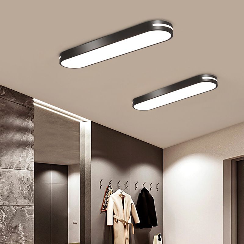 Oval LED ceiling lights in hallway