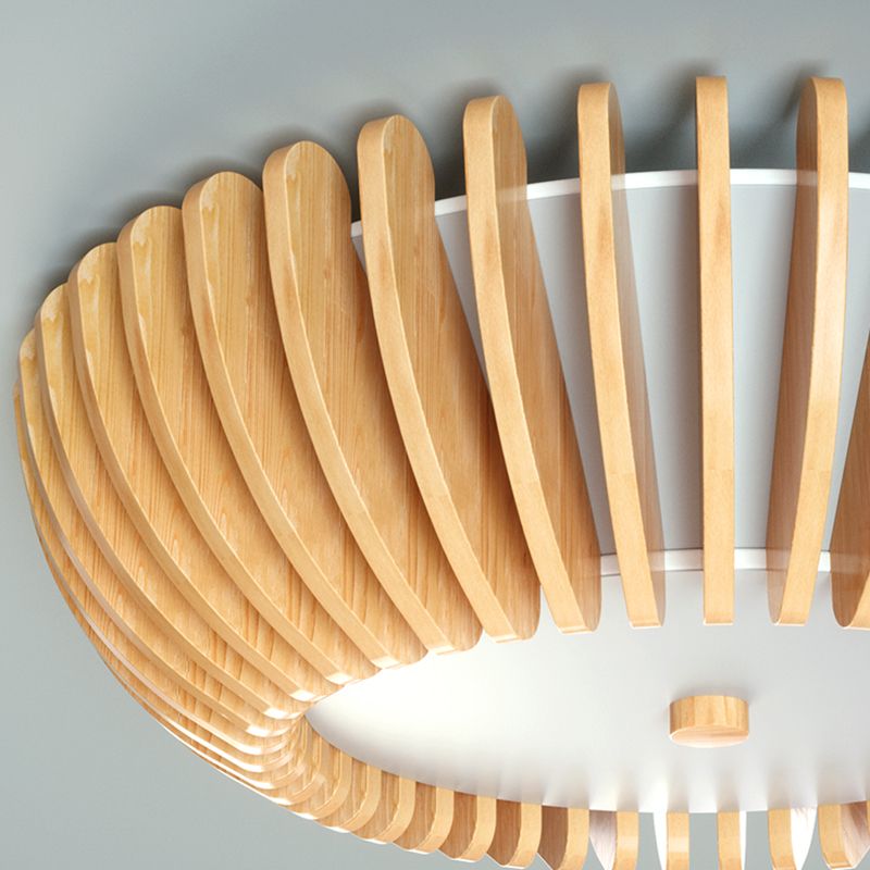 Ozawa wood LED ceiling light, close up.
