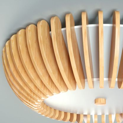 Ozawa wood LED ceiling light, close up.